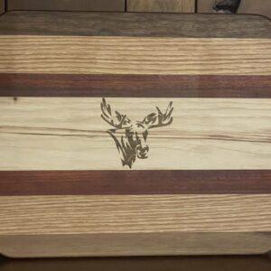 8 X 10 BOARD WITH Engraved Moose Head on Board with Walnut, Oak, Purple Heart and Hickory