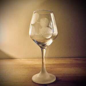 Aspen Wine Glass with sand blasted base by Colorado Custom Decor.