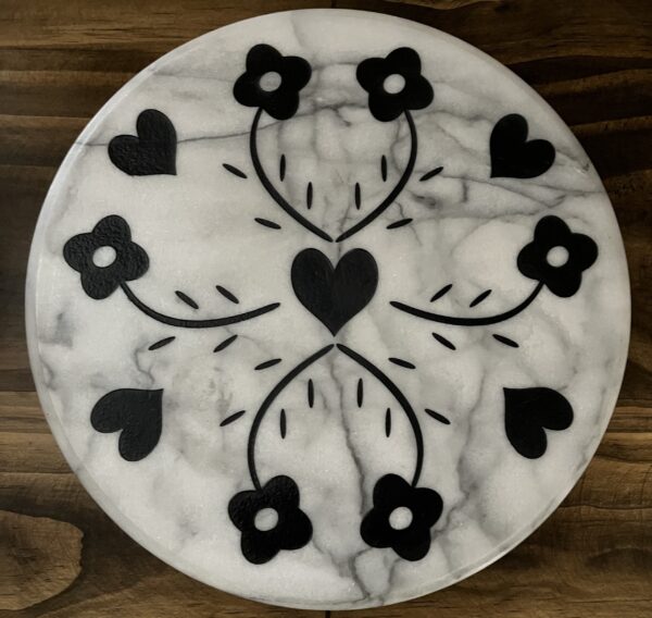 Whimsical hearts 12" white marble lazy susan