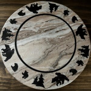 Bear Tree Border 17" Waterfall Marble Lazy Susan