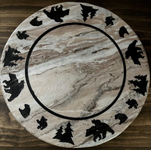 Bear Tree Border 17" Waterfall Marble Lazy Susan