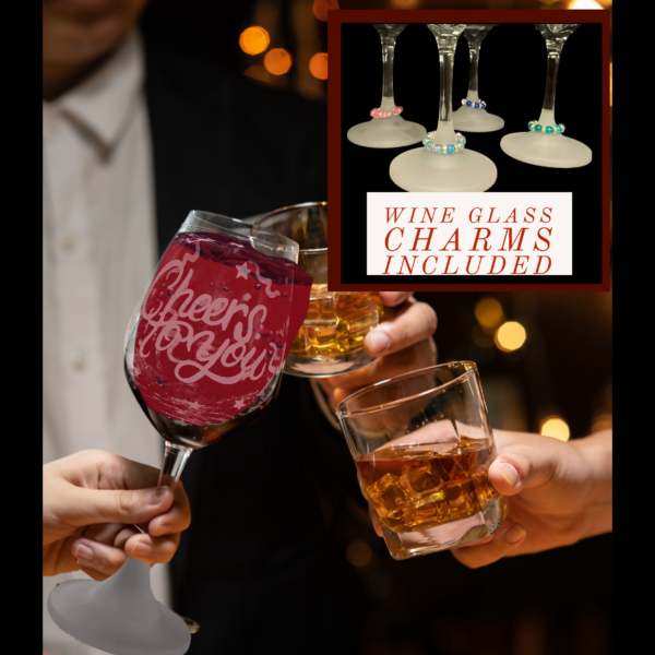 Wine Glass - CHEERS with wine charm CCD