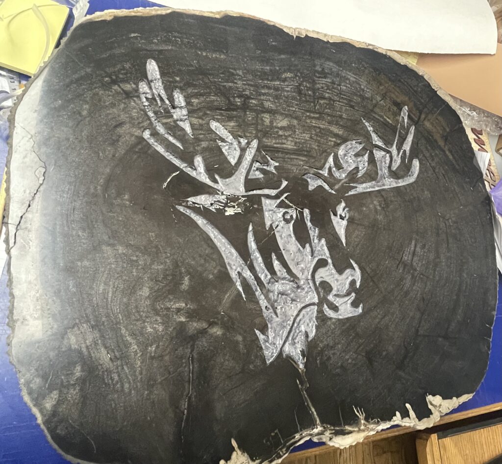 SPECIAL ORDER MOOSE ON PETRIFIED WOOD FOR TABLE TOP (FURNITURE MAKER)