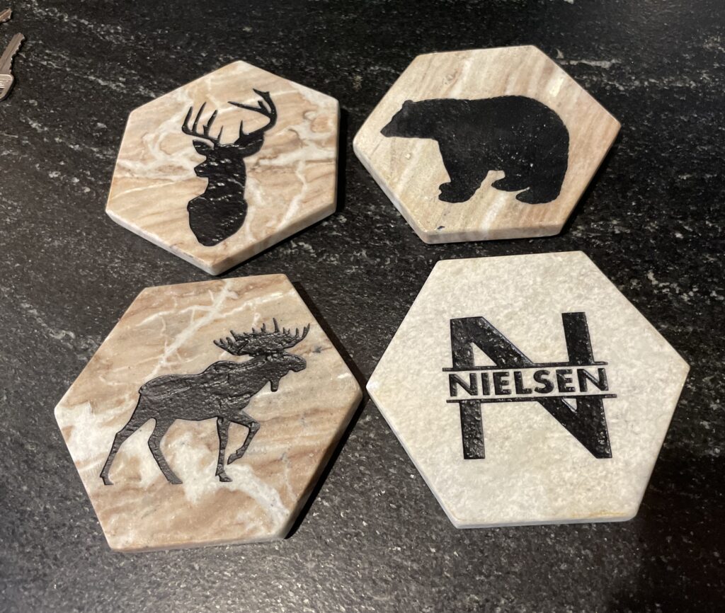 Marble Coasters Engraved for Local Customer.