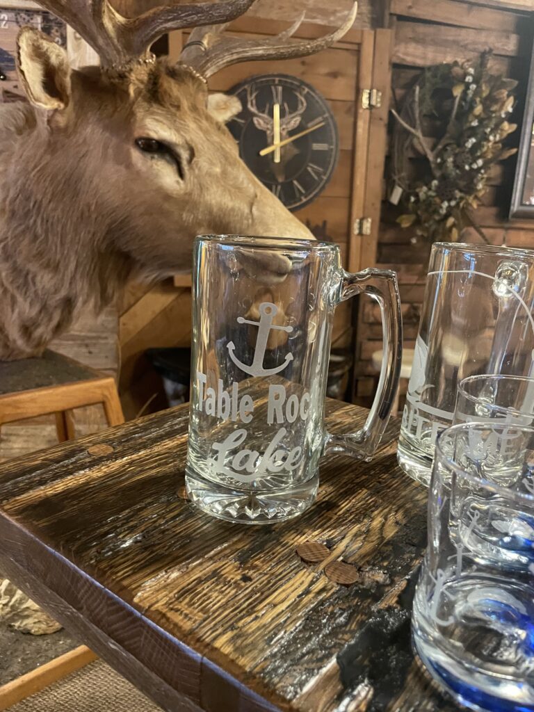 SPECIAL ORDER ANCHOR WITH TABLE ROCK LAKE ON LARGE BEER MUG.