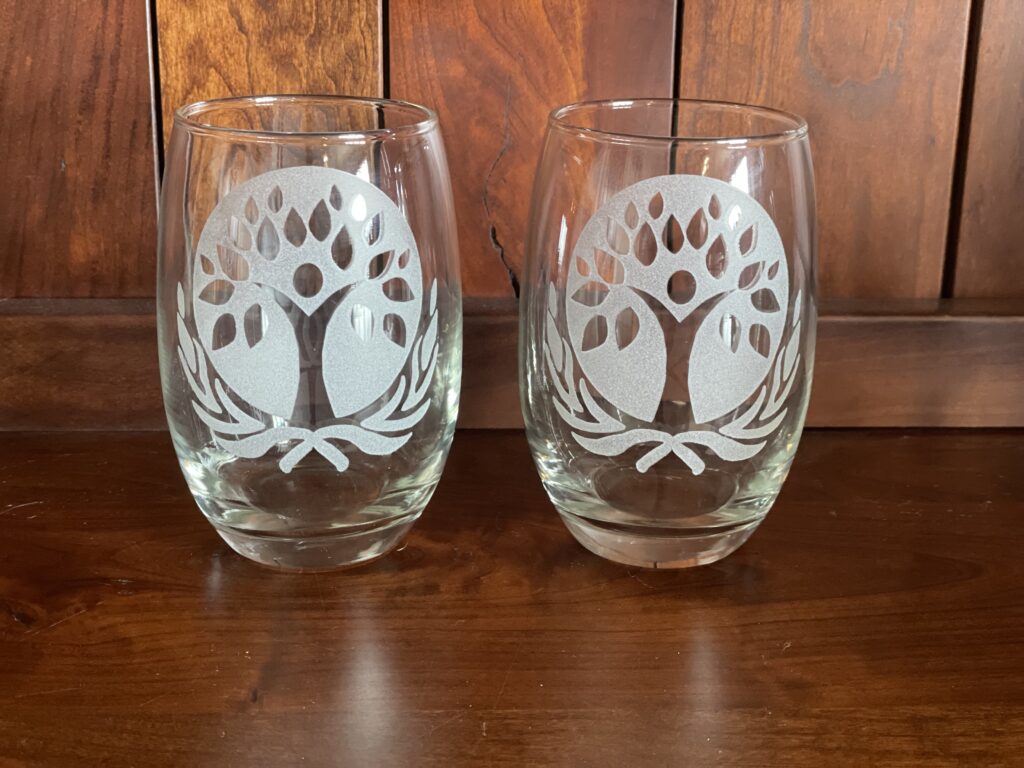 SPECIAL ORDER LOGO ON WINE GLASS.