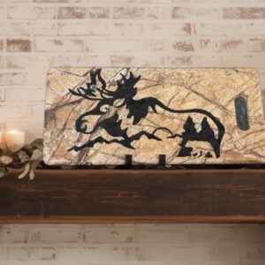 Moose Sunrise Brown Forest Marble Handled Decor Board and/or cheese board. Colorado Custom Decor.