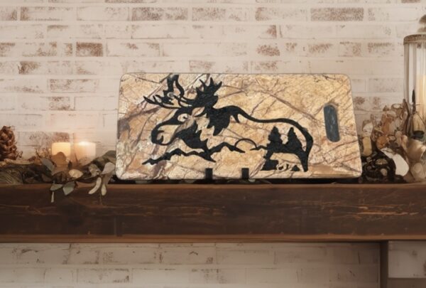 Moose Sunrise Brown Forest Marble Handled Decor Board and/or cheese board. Colorado Custom Decor.