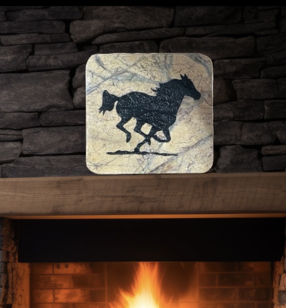 Horse Oval Brown Forest Marble Decor Board and/or cheese board sand blasted by Colorado Custom Decor.