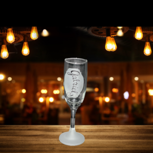 Champagne Glass with sand blasted base by Colorado Custom Decor.