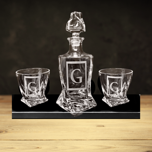 Custom Monogram Twist Decanter Set by Colorado Custom Decor.