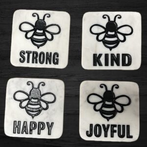 Bee White Marble Coasters  - CCD