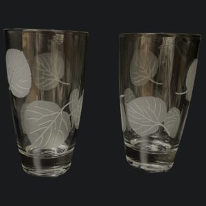 Aspen Leaf Everyday Tall Thick Base Everyday Glasses CCD. Dishwasher Safe and double sand blasted for 3d look.