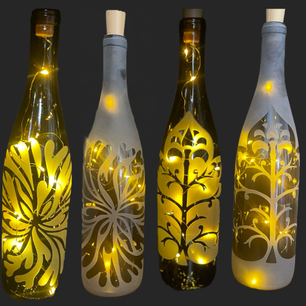 Light Up Wine Bottle - Tree of Life or Crescent Hearts