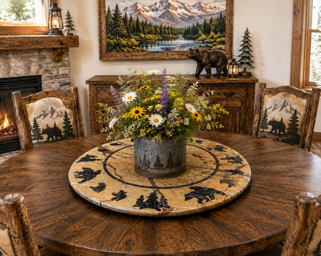 10" or 17” Forest Marble Lazy Susan - BEAR tree border CCD