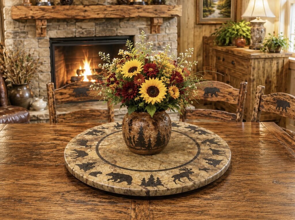 10" or 17” Forest Marble Lazy Susan - WILDLIFE tree border CCD