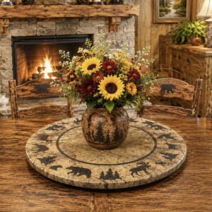10" or 17” Forest Marble Lazy Susan - WILDLIFE tree border CCD