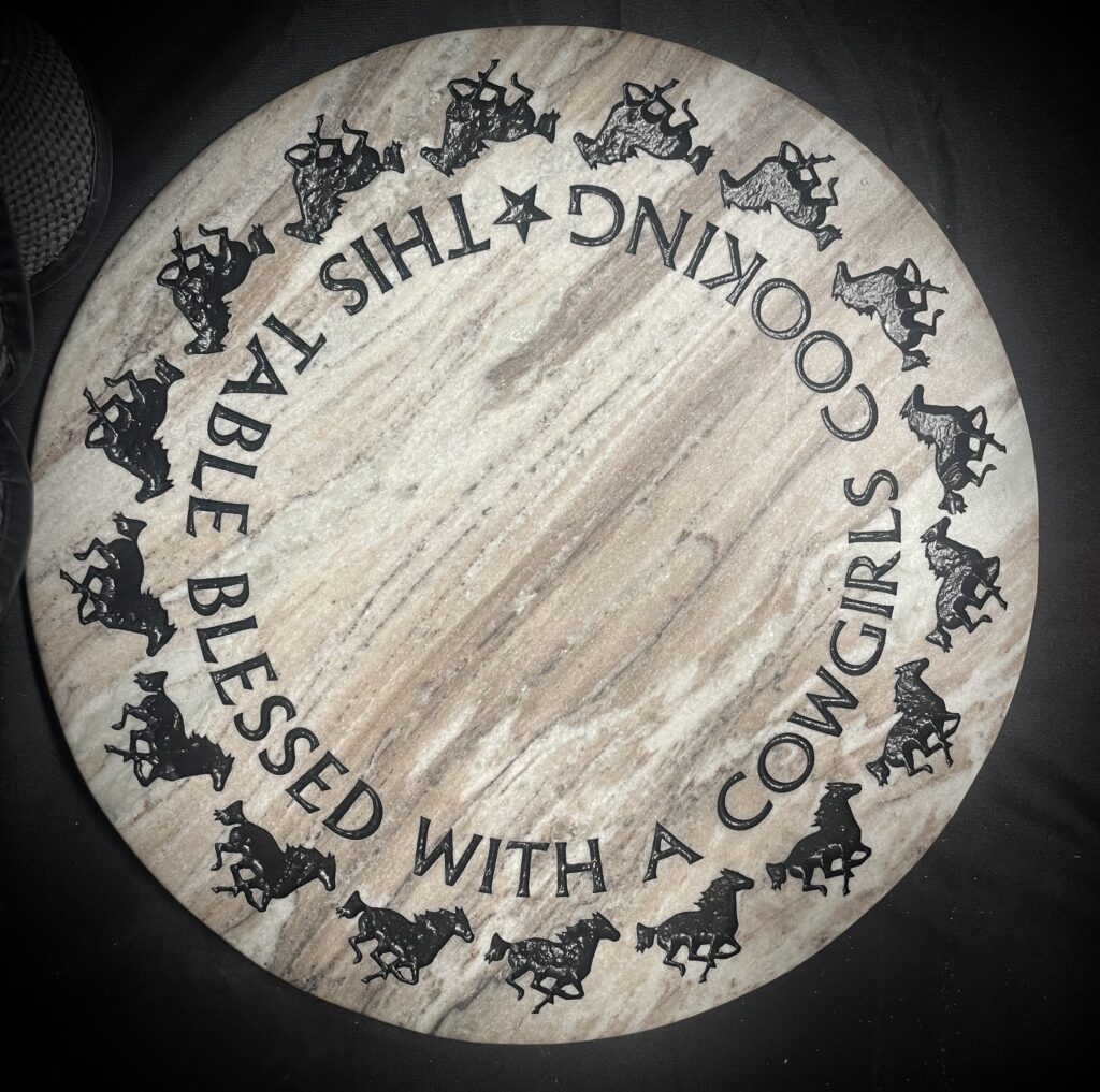 17" Waterfall Marble Lazy Susan - COWGIRLS COOKING HORSE RUNNING Border CCD