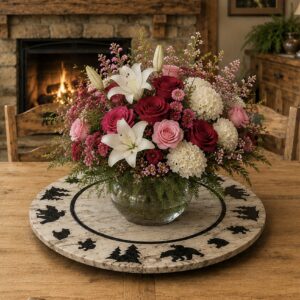 12" or 17" Waterfall Marble Lazy Susan - BEAR Tree Border CCD