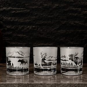 Crystal Mountain Base Rocks Glass- Elevation Series (Bear, Buck Moose around glass)