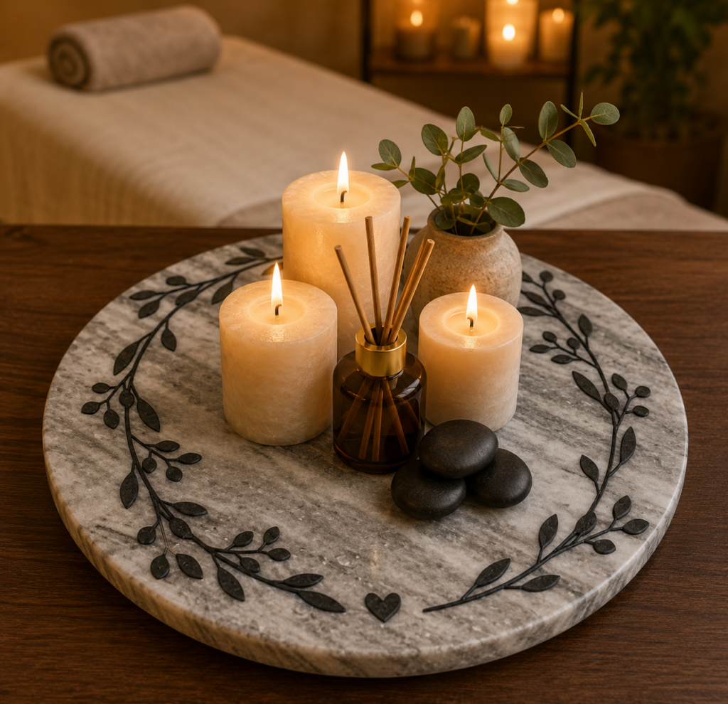 11”  Marble Lazy Susan:  Leaves Hearts CCD