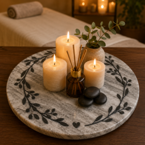 11”  Marble Lazy Susan:  Leaves Hearts CCD