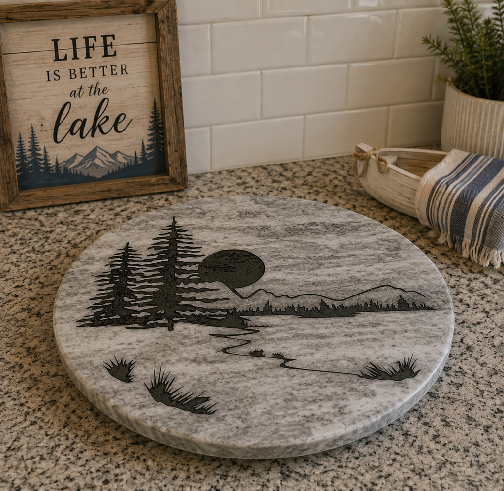 12" Waterfall Lazy Susan - Lake Scene