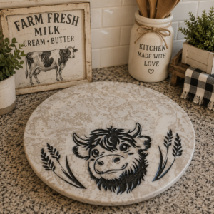 12" Waterfall Lazy Susan - Highland Cow