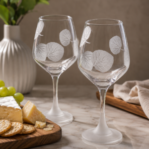 Wine Glass Frosted Base- ASPEN LEAF CCD