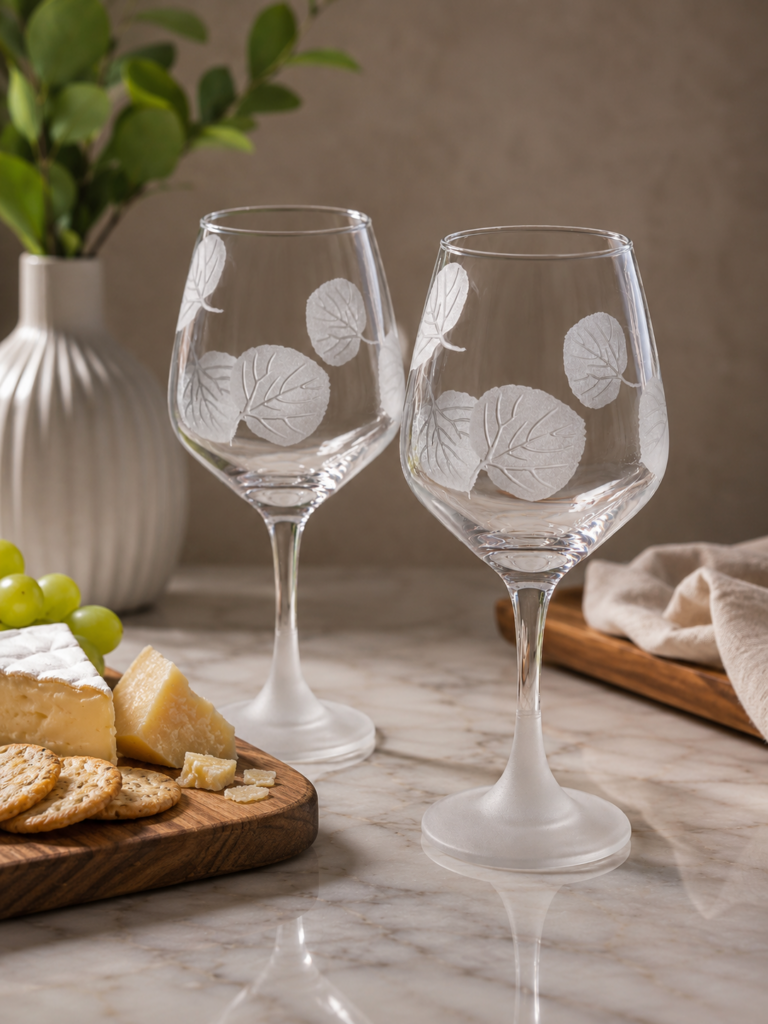 Wine Glass Frosted Base- ASPEN LEAF CCD