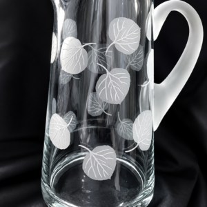 Glass Pitcher with Sand Blasted Handle - ASPEN LEAF CCD
