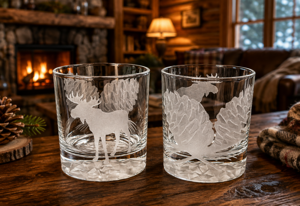 Crystal Rocky Mountain Rocks Glass- MOOSE PINECONES CCD