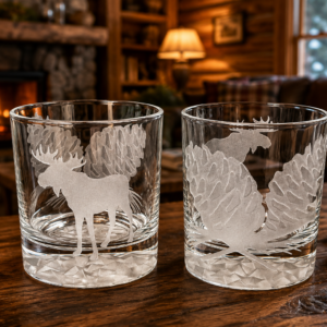Crystal Rocky Mountain Rocks Glass- MOOSE PINECONES CCD