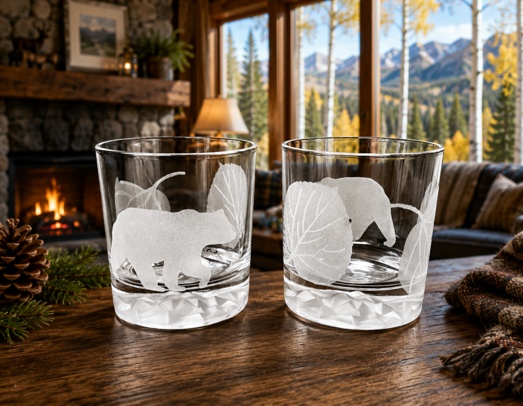 Crystal Rocky Mountain Rocks Glass- BEAR ASPEN LEAVES CCD