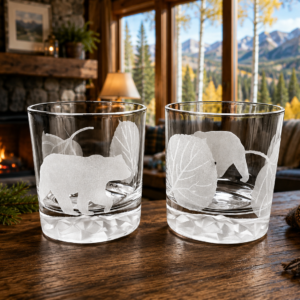 Crystal Rocky Mountain Rocks Glass- BEAR ASPEN LEAVES CCD