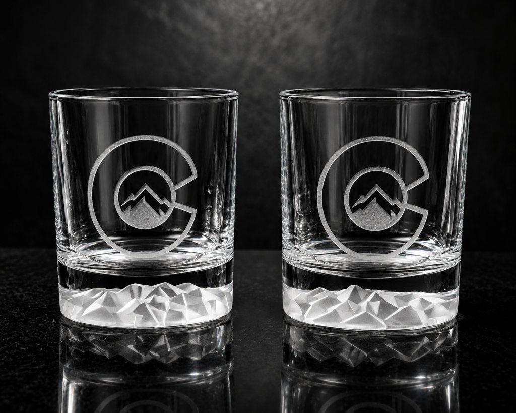 Crystal Rocky Mountain Whiskey Glass- COLORADO LOGO CCD