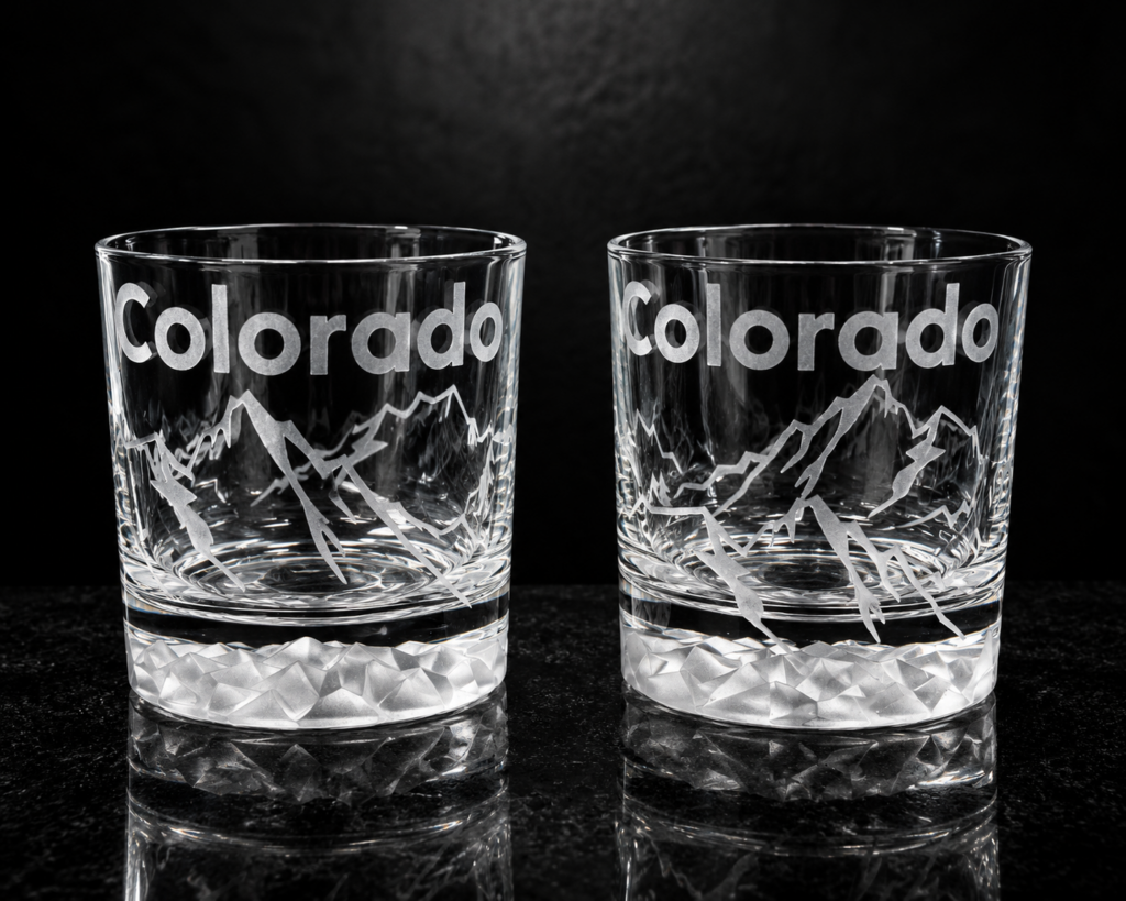 Crystal Rocky Mountain Whiskey Glass- COLORADO MOUNTAINS/ TREES CCD