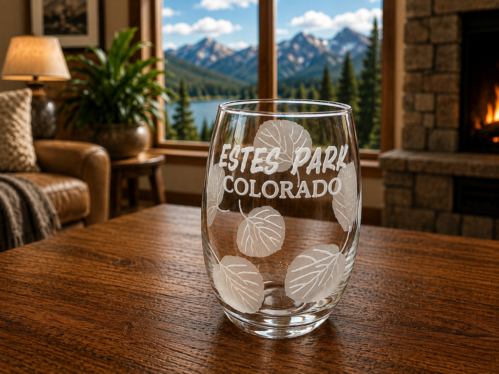 Stemless Wine Glass - Your City or Name Aspen Leaves