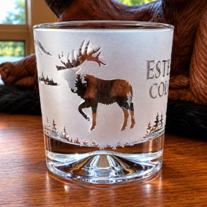 Personalized Crystal Mountain Base Glass with your City or Name (Bear, Elk Moose around glass)