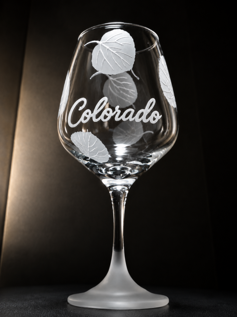 Wine Glass Frosted Base- Aspen Colorado, Town or Name
