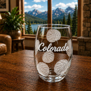 Stemless Wine Glass Narrow Aspen Colorado, Town or Name